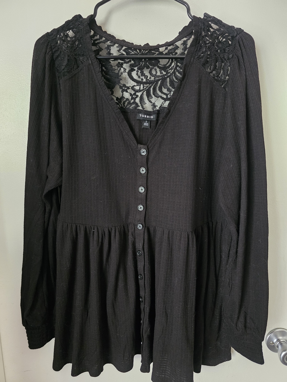 torrid Black Lace Yoke Button-Front Peplum Blouse
